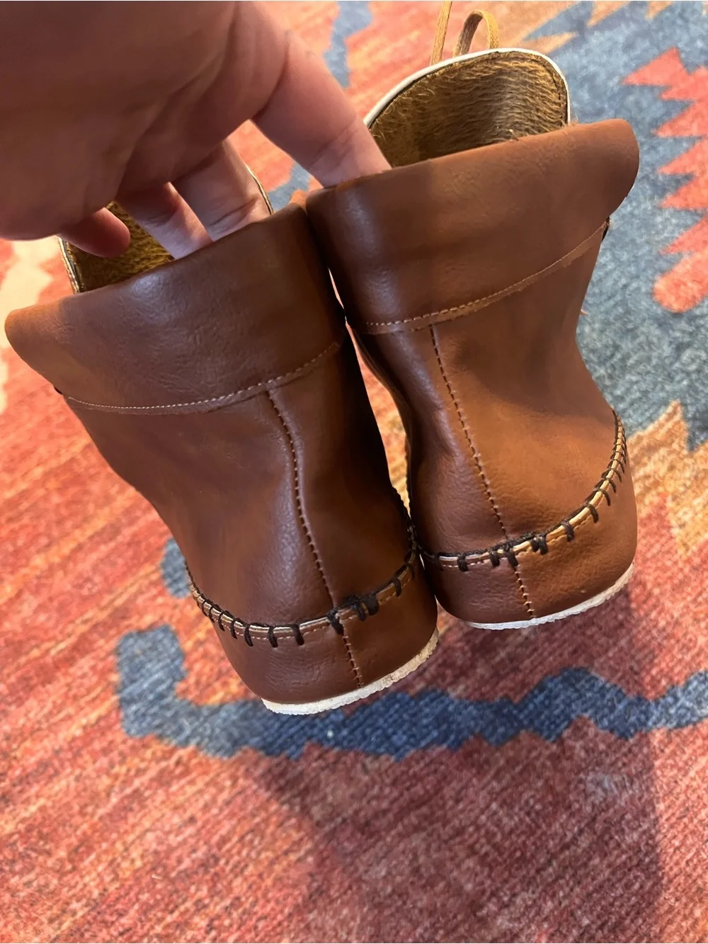 Women’s Brown Leather Moccasin Boots with Beaded Accent